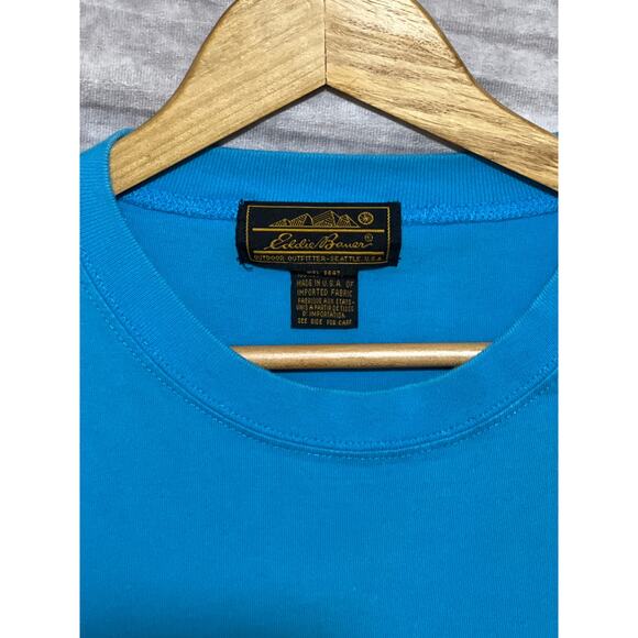 VINTAGE 90s Eddie Bauer Made in USA  Teal Pocket T-Shirt size L - Picture 2 of 3
